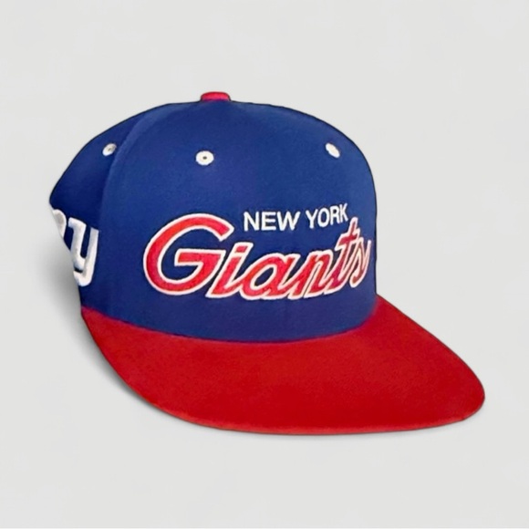 Mitchell & Ness New York Giants Snapback Hat Blue Red Script Adjustable NFL Cap - Picture 1 of 4